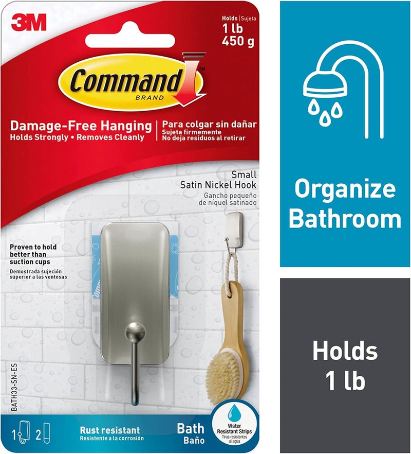 Command BATH33-SN-ES Bath Hooks, Satin Nickel, 4 Count - Image 2